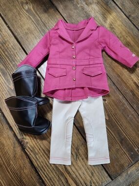 18" American Girl Doll Pretty Pink Equestrian Jacket Riding Outfit Set w/ Boots